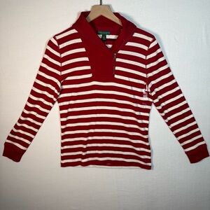 Ralph Lauren NEW LARGE Red and White Stripes Cotton Sweater 1/4 zip women’s